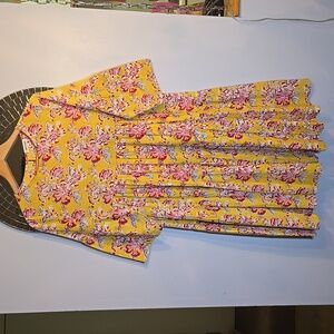 Jane Valken Cotton Floral A-Line Teired 3/4 Belled Sleeved Midi Dress NWOT